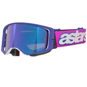 Ochelari motocross Alpinestars Supertech Vision Vista roz-violet fluo cu lentilă albastră oglindită