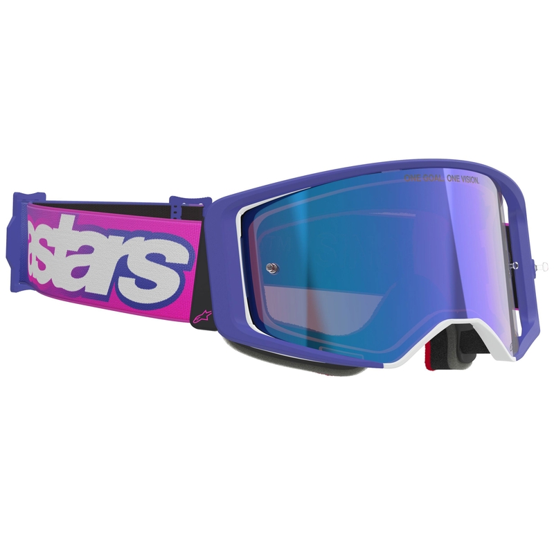 Ochelari motocross Alpinestars Supertech Vision Vista roz-violet fluo cu lentilă albastră oglindită