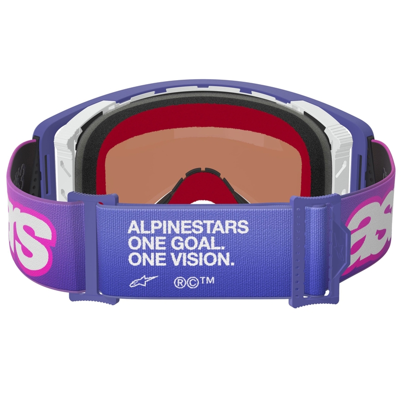 Ochelari motocross Alpinestars Supertech Vision Vista roz-violet fluo cu lentilă albastră oglindită