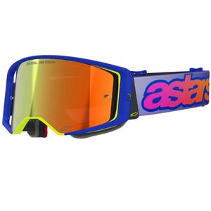 Ochelari motocross Alpinestars Supertech Vision Vista albastru-galben-violet cu lentilă roșie oglindită