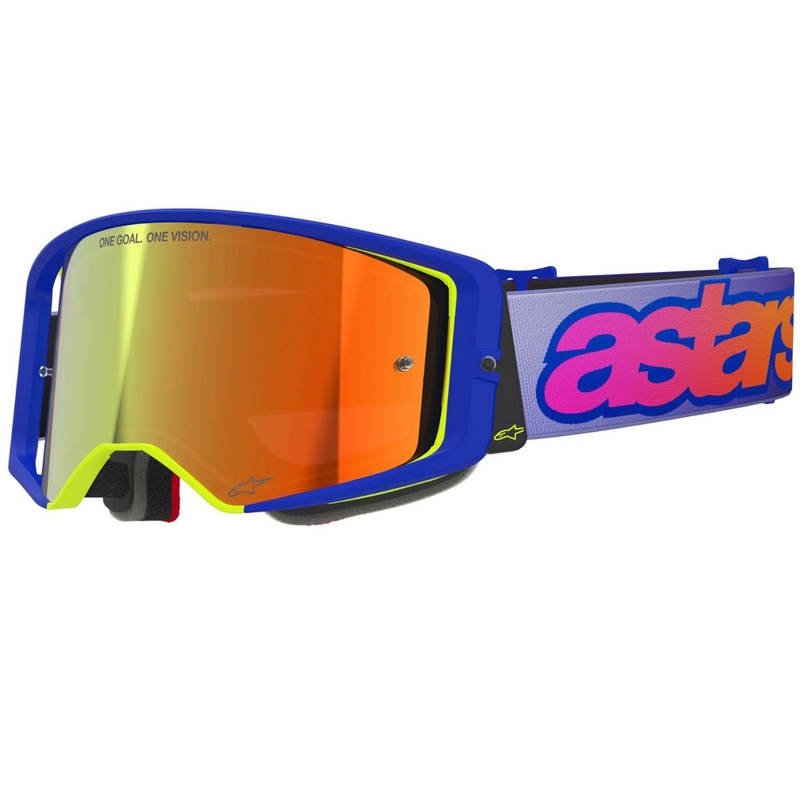 Ochelari motocross Alpinestars Supertech Vision Vista albastru-galben-violet cu lentilă roșie oglindită