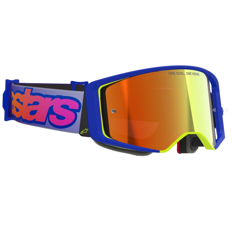 Ochelari motocross Alpinestars Supertech Vision Vista albastru-galben-violet cu lentilă roșie oglindită
