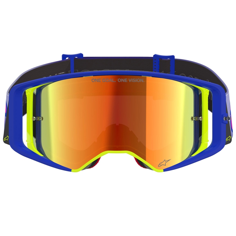 Ochelari motocross Alpinestars Supertech Vision Vista albastru-galben-violet cu lentilă roșie oglindită
