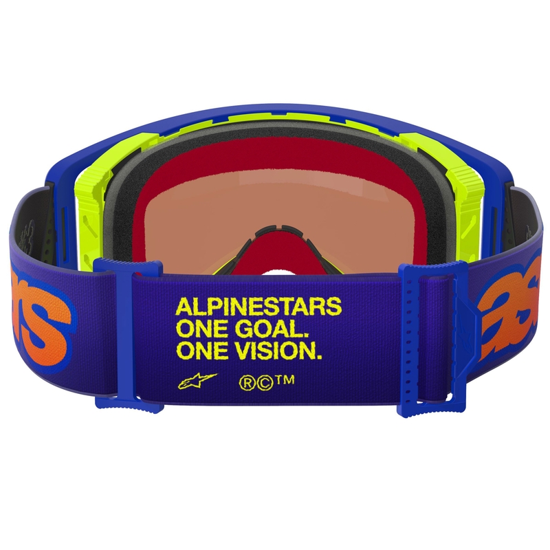 Ochelari motocross Alpinestars Supertech Vision Vista albastru-galben-violet cu lentilă roșie oglindită