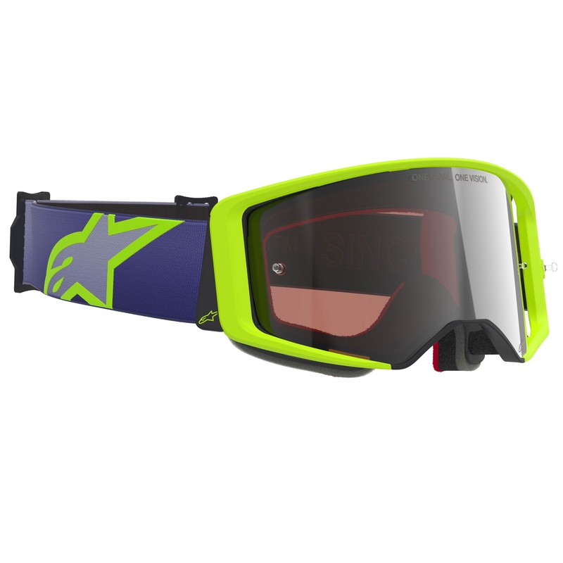 Ochelari motocross Alpinestars Supertech Vision Corp, violet-galben, cu lentilă argintie oglindită