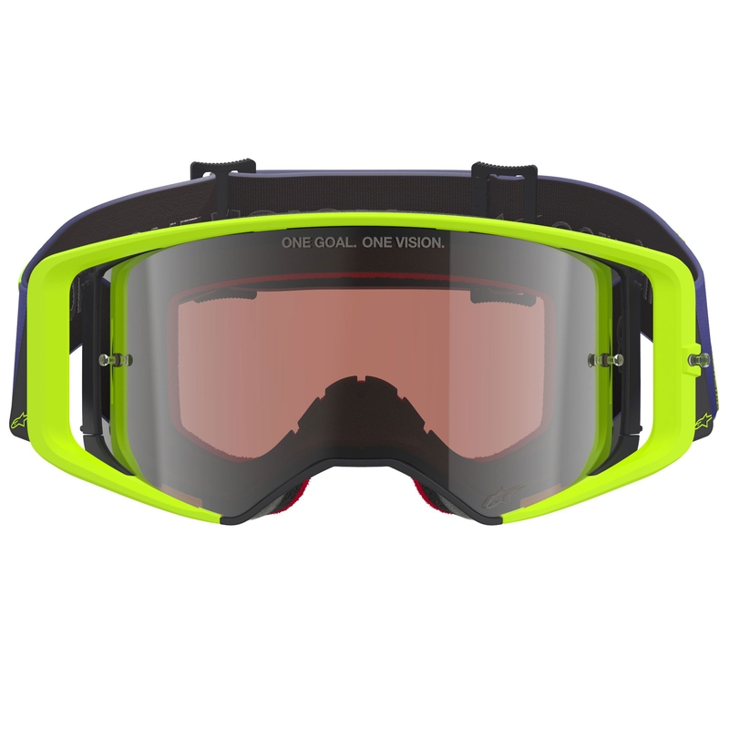 Ochelari motocross Alpinestars Supertech Vision Corp, violet-galben, cu lentilă argintie oglindită