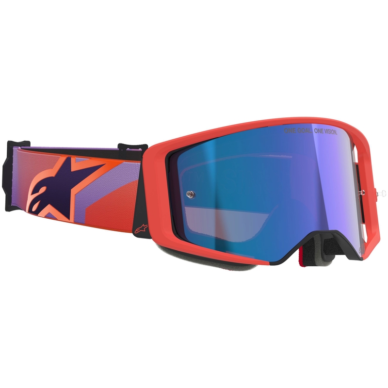 Ochelari de motocross Alpinestars Supertech Vision Corp portocaliu-violet cu lentilă albastră oglindită