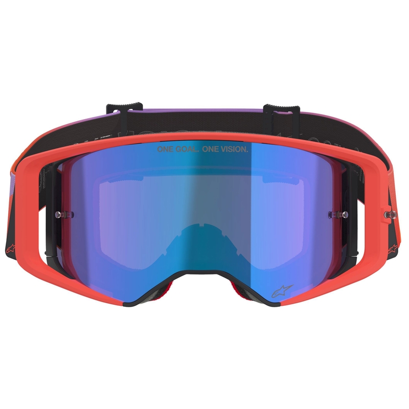 Ochelari de motocross Alpinestars Supertech Vision Corp portocaliu-violet cu lentilă albastră oglindită