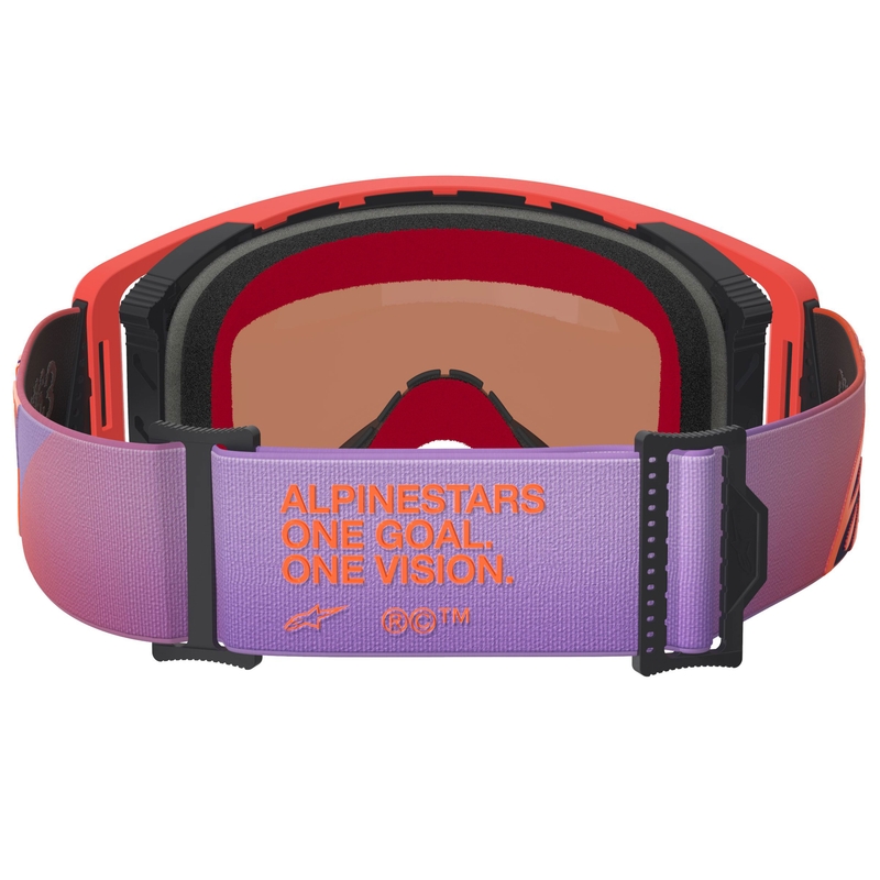 Ochelari de motocross Alpinestars Supertech Vision Corp portocaliu-violet cu lentilă albastră oglindită