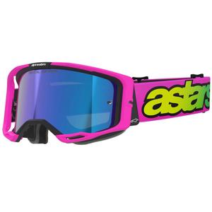 Ochelari motocross Alpinestars Vision 8 Vista roz fluo-galben-verde cu lentilă albastră oglindită