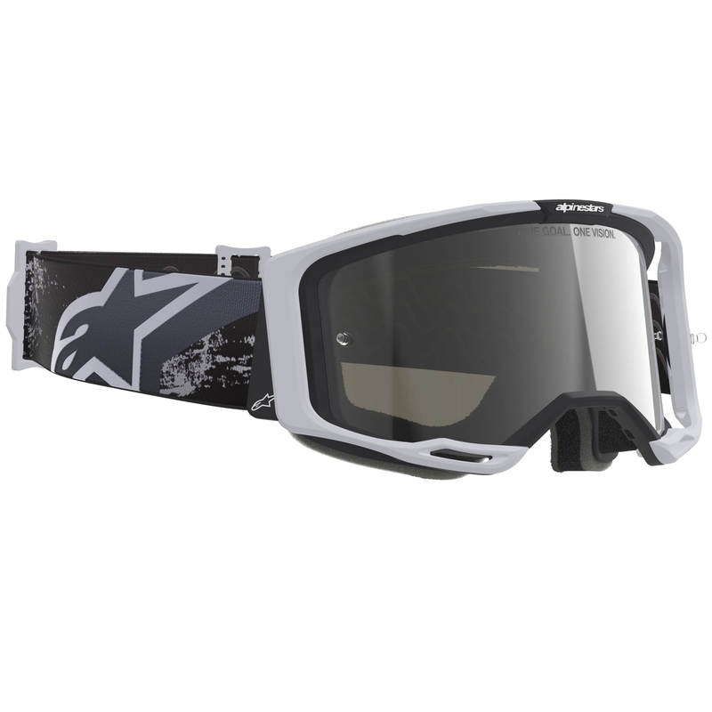 Ochelari motocross Alpinestars Supertech Vision 8 Lahnd alb-negru cu lentilă argintie oglindită