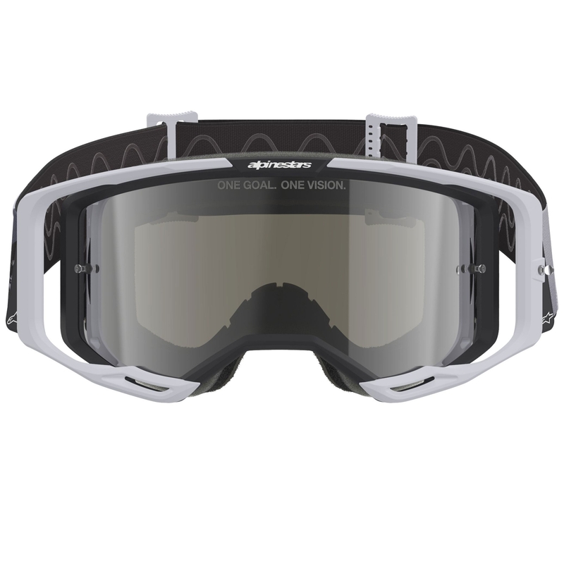 Ochelari motocross Alpinestars Supertech Vision 8 Lahnd alb-negru cu lentilă argintie oglindită