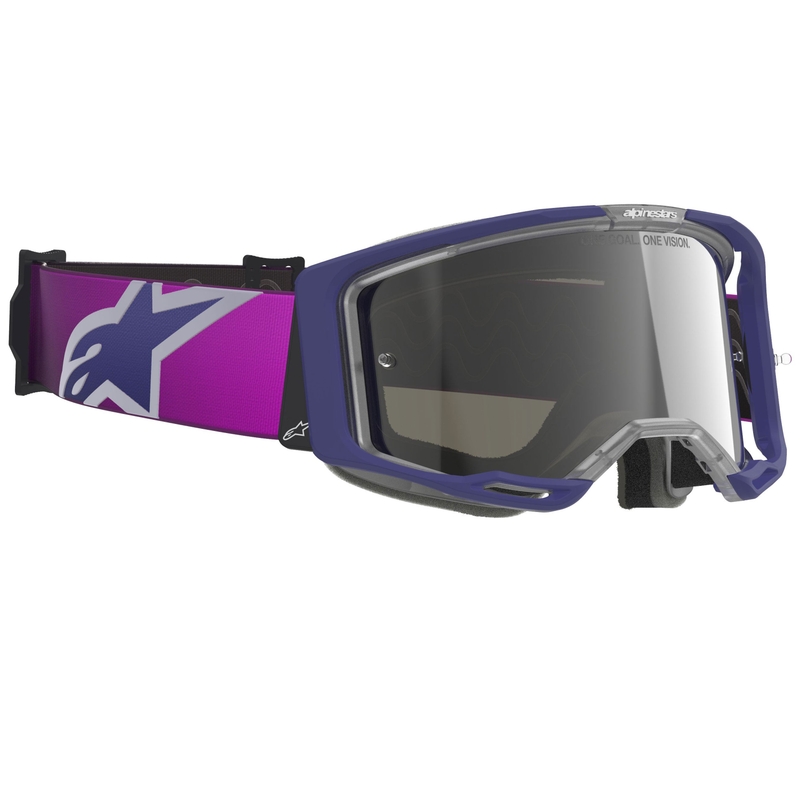 Ochelari motocross Alpinestars Vision 8 Corp violet-transparenti cu lentilă argintie oglindită