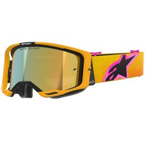 Ochelari de motocross Alpinestars Vision 8 Corp portocaliu-galben-roz cu lentilă aurie oglindită