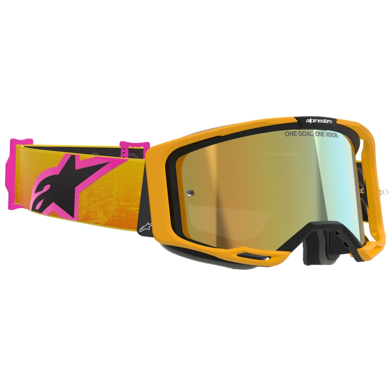 Ochelari de motocross Alpinestars Vision 8 Corp portocaliu-galben-roz cu lentilă aurie oglindită