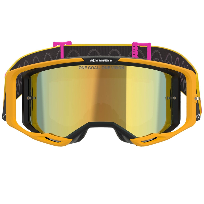 Ochelari de motocross Alpinestars Vision 8 Corp portocaliu-galben-roz cu lentilă aurie oglindită