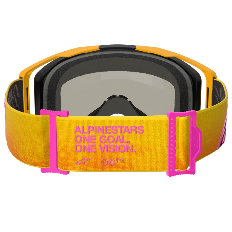 Ochelari de motocross Alpinestars Vision 8 Corp portocaliu-galben-roz cu lentilă aurie oglindită