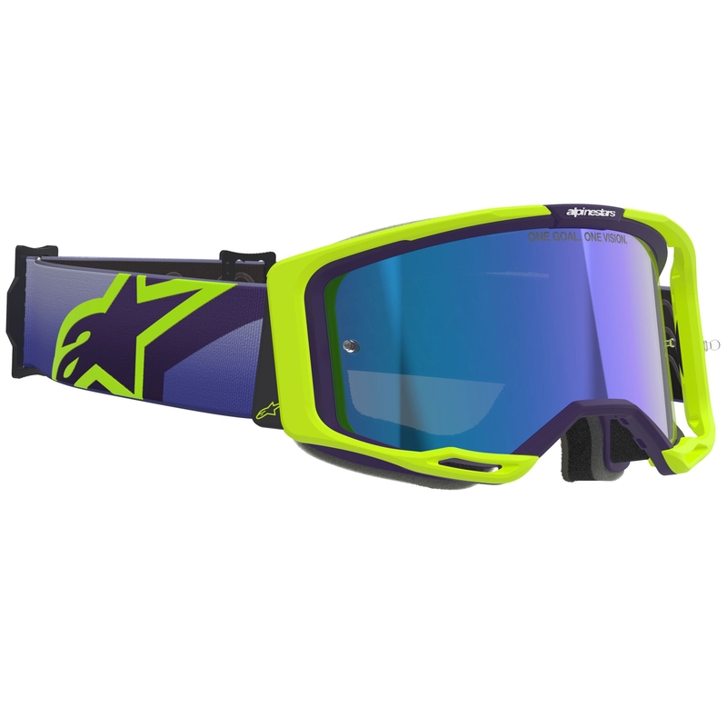 Ochelari motocross Alpinestars Vision 8 Corp galben-violet fluo cu lentilă albastră oglindită