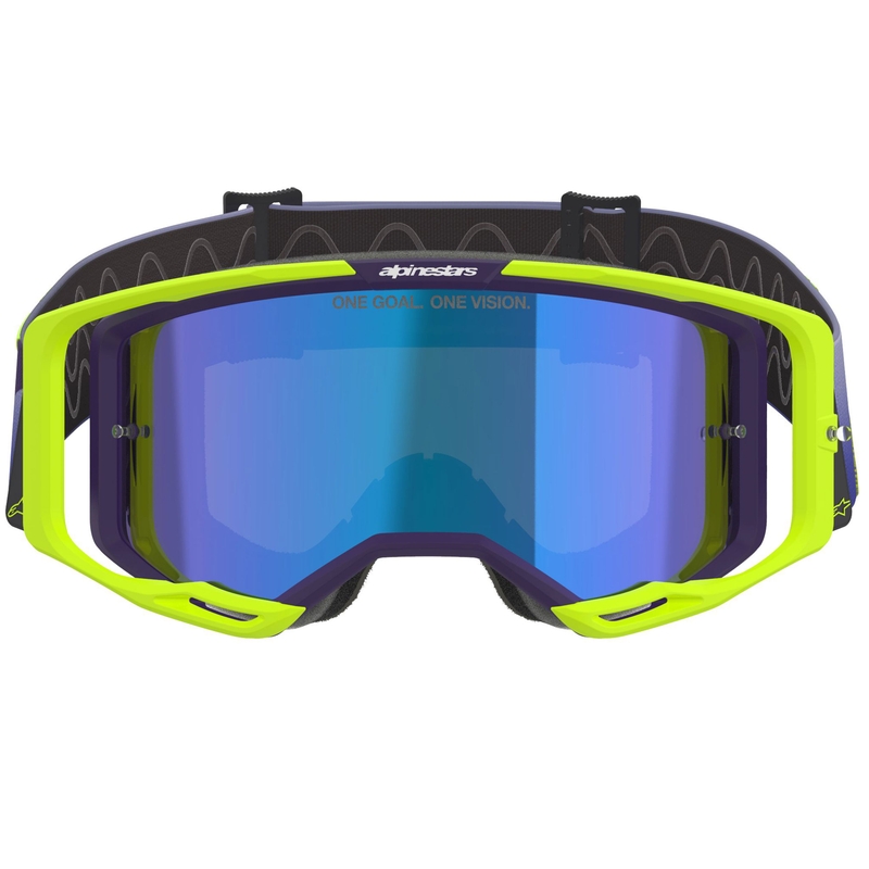 Ochelari motocross Alpinestars Vision 8 Corp galben-violet fluo cu lentilă albastră oglindită