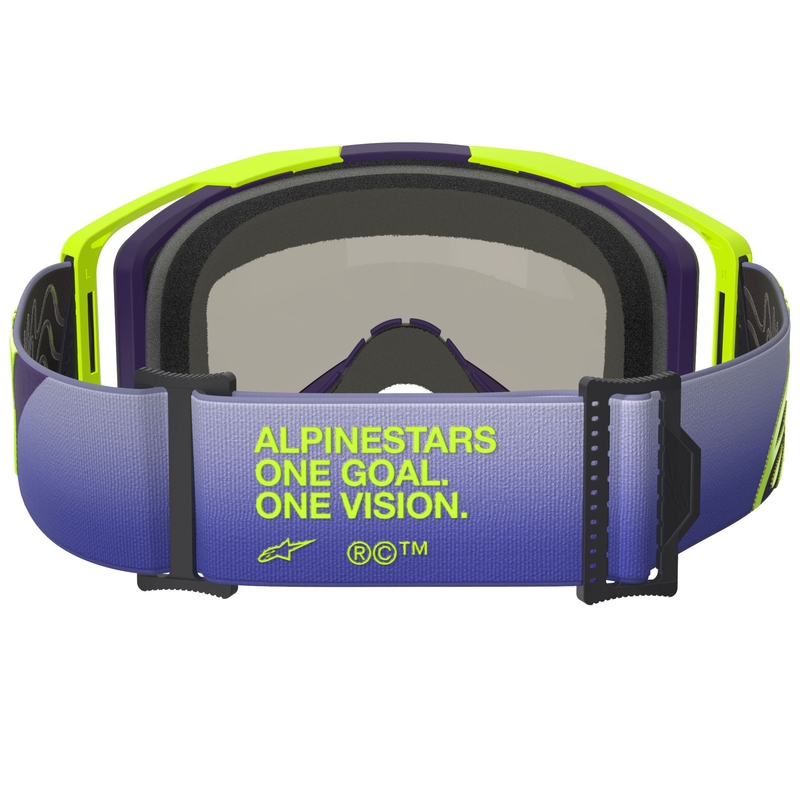 Ochelari motocross Alpinestars Vision 8 Corp galben-violet fluo cu lentilă albastră oglindită