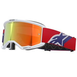 Ochelari motocross Alpinestars Vision 5 Corp alb-albastru-roșu cu lentilă roșie oglindită