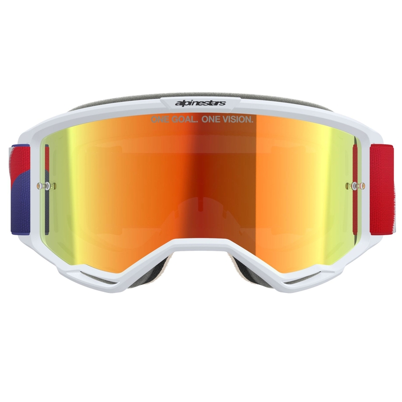 Ochelari motocross Alpinestars Vision 5 Corp alb-albastru-roșu cu lentilă roșie oglindită