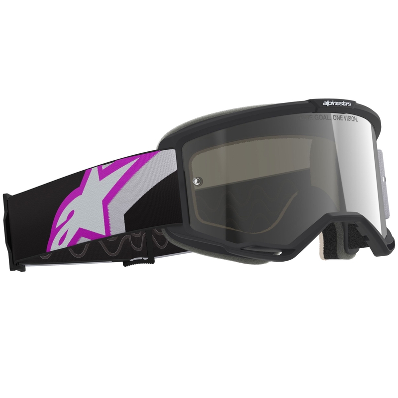Ochelari motocross Alpinestars Vision 5 Corp negru-gri-violet-alb cu lentilă argintie oglindită