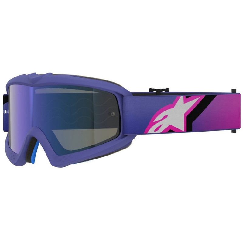 Ochelari motocross Alpinestars Vision Youth Corp pentru copii, violet-fluoro roz, cu lentilă albastră oglindită