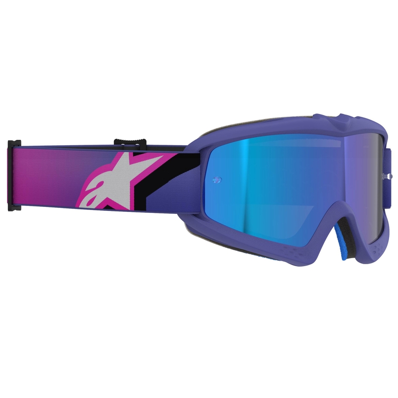 Ochelari motocross Alpinestars Vision Youth Corp pentru copii, violet-fluoro roz, cu lentilă albastră oglindită
