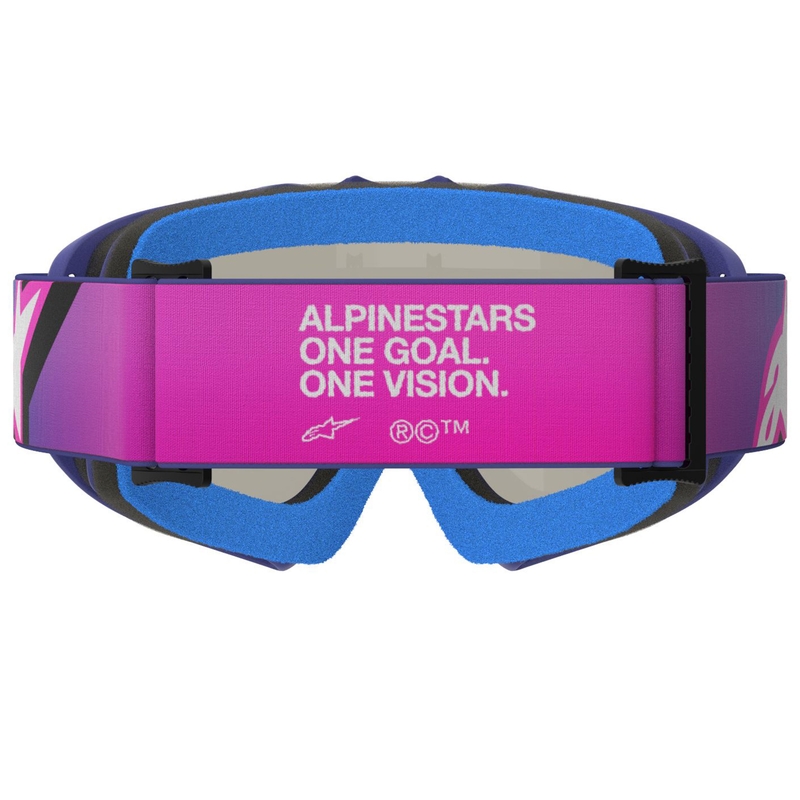 Ochelari motocross Alpinestars Vision Youth Corp pentru copii, violet-fluoro roz, cu lentilă albastră oglindită