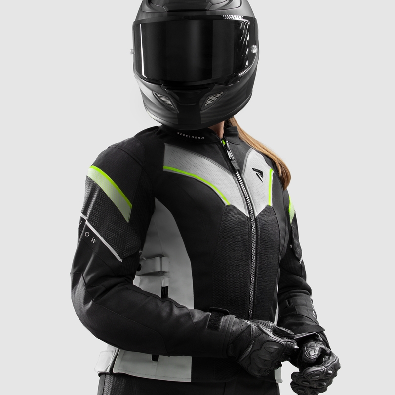 Geaca moto dama Rebelhorn Hiflow V negru-gri-galben fluo