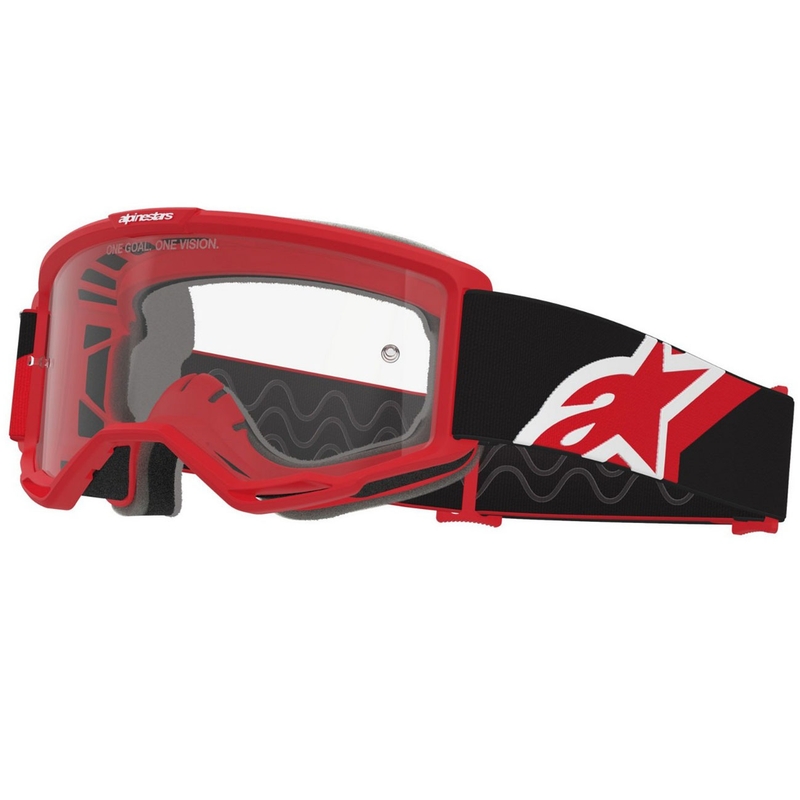 Ochelari de motocross Alpinestars Vision OTG roșu-negru-alb cu lentilă transparentă