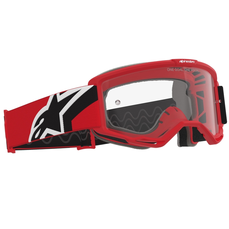 Ochelari de motocross Alpinestars Vision OTG roșu-negru-alb cu lentilă transparentă