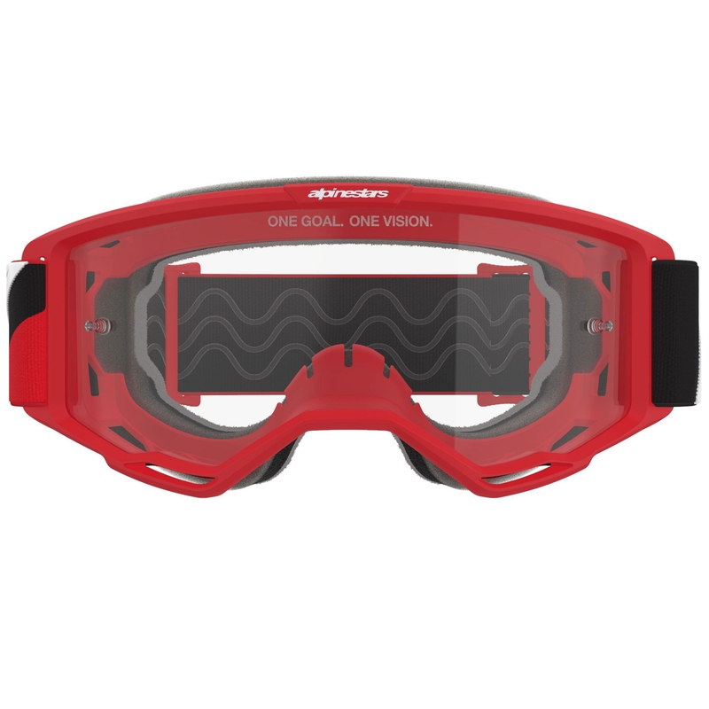 Ochelari de motocross Alpinestars Vision OTG roșu-negru-alb cu lentilă transparentă