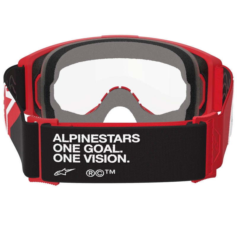 Ochelari de motocross Alpinestars Vision OTG roșu-negru-alb cu lentilă transparentă