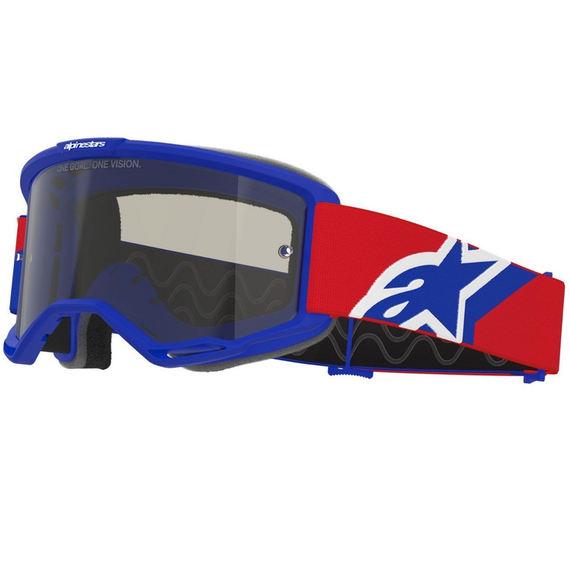 Ochelari motocross Alpinestars Vision Sand albastru-roșu-alb cu lentile fumurii închise