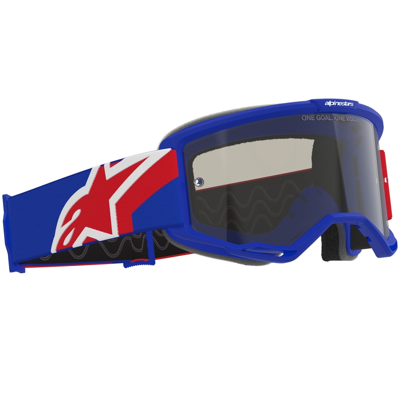 Ochelari motocross Alpinestars Vision Sand albastru-roșu-alb cu lentile fumurii închise