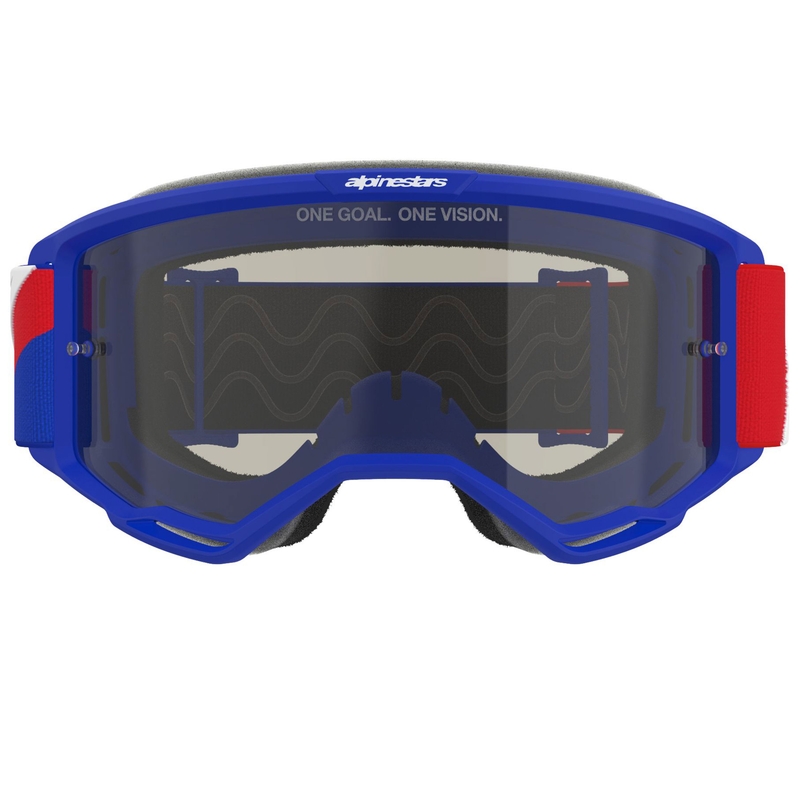 Ochelari motocross Alpinestars Vision Sand albastru-roșu-alb cu lentile fumurii închise