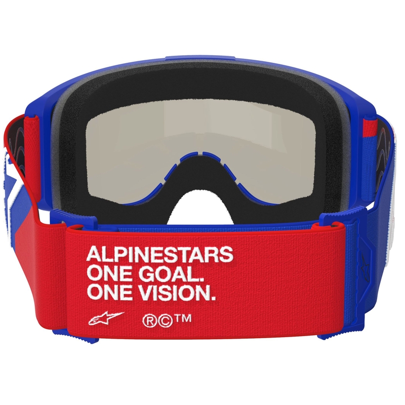 Ochelari motocross Alpinestars Vision Sand albastru-roșu-alb cu lentile fumurii închise