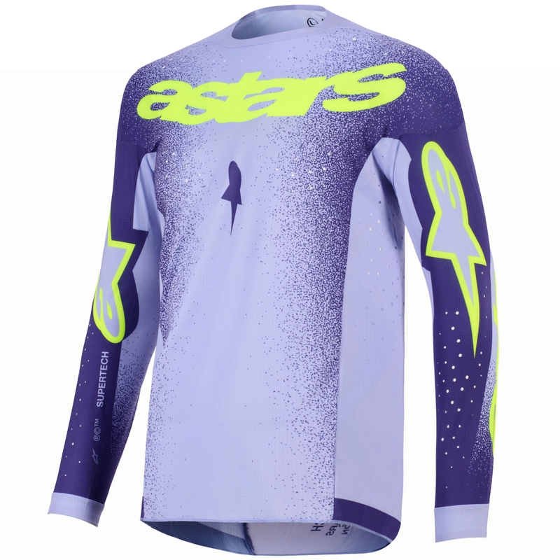 Tricou motocross Alpinestars Supertech Scenz violet-galben fluo