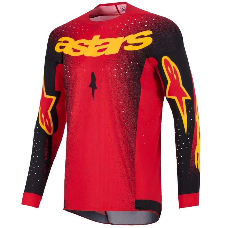 Tricou motocross Alpinestars Supertech Scenz roșu-negru-galben