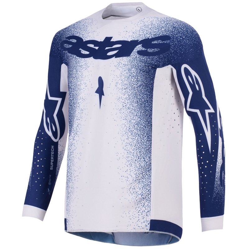 Tricou motocross Alpinestars Supertech Scenz gri deschis-albastru închis