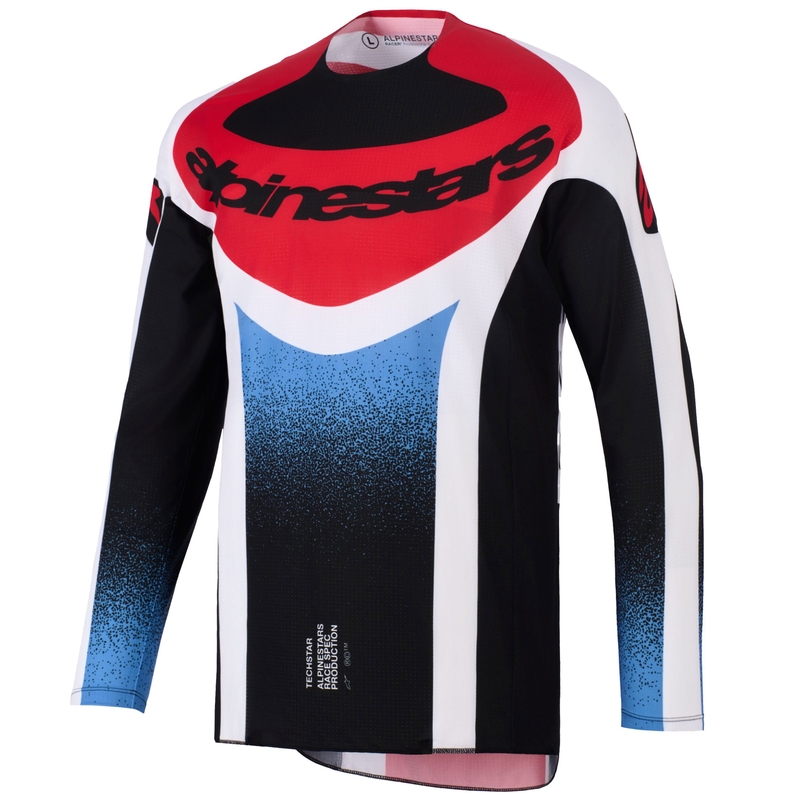 Tricou motocross Alpinestars Techstar Knif negru-alb-albastru-roșu