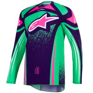 Tricou motocross Alpinestars Techstar Nomur violet închis-verde-roz fluo