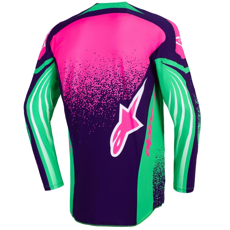 Tricou motocross Alpinestars Techstar Nomur violet închis-verde-roz fluo