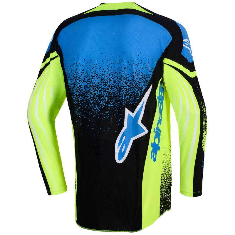 Tricou motocross Alpinestars Techstar Nomur albastru închis-galben fluo-albastru
