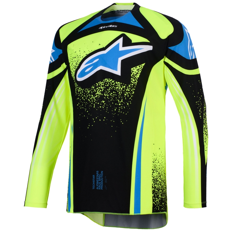 Tricou motocross Alpinestars Techstar Nomur albastru închis-galben fluo-albastru