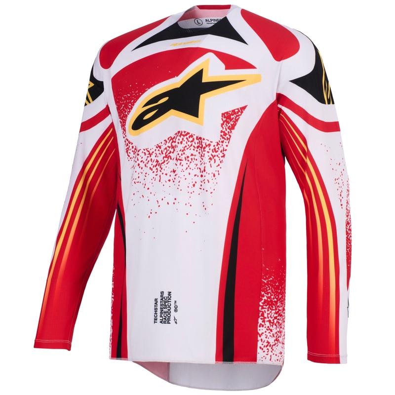 Tricou motocross Alpinestars Techstar Nomur gri deschis-roșu-negru-galben