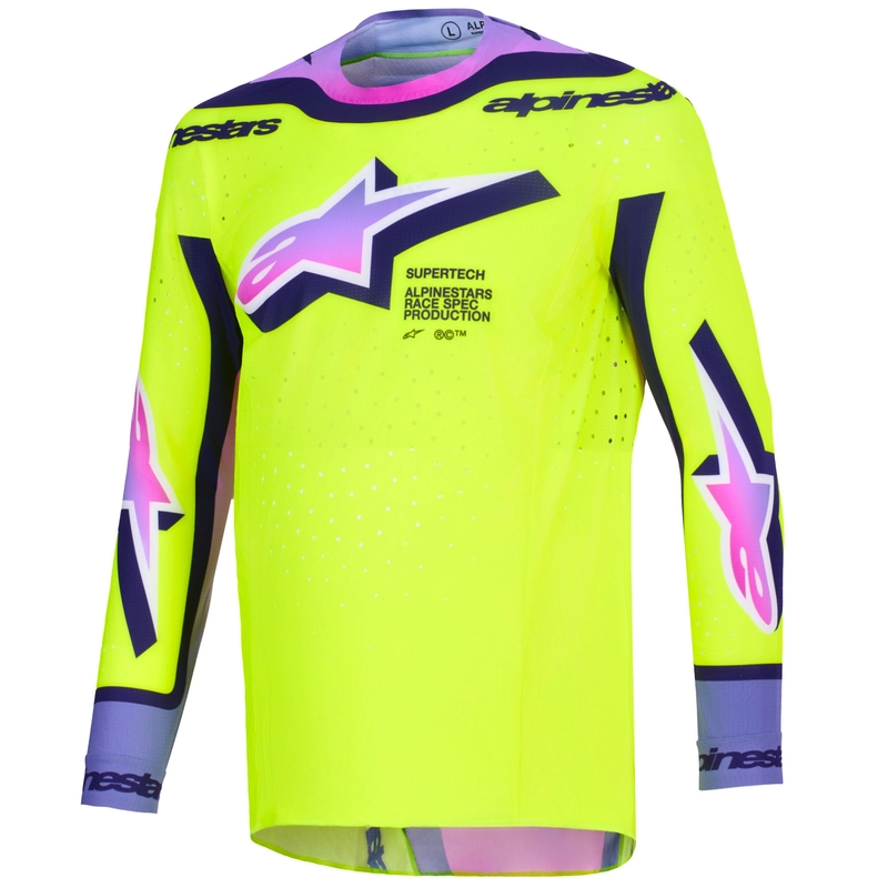 Tricou motocross Alpinestars Supertech Vista galben fluo-violet-negru