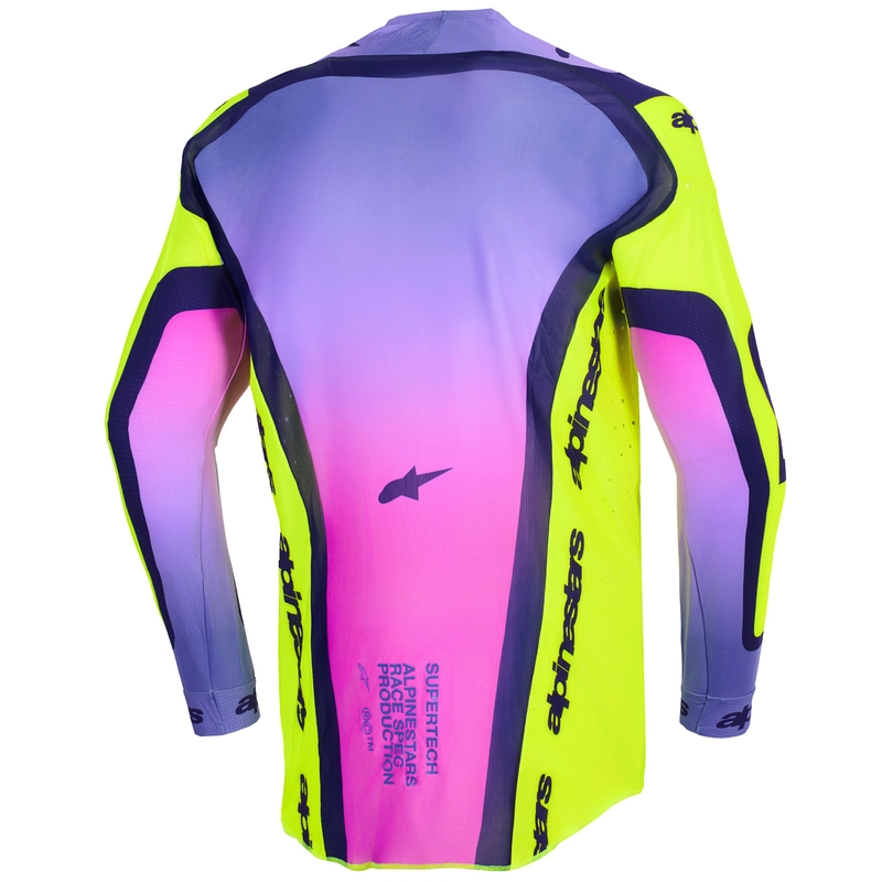 Tricou motocross Alpinestars Supertech Vista galben fluo-violet-negru